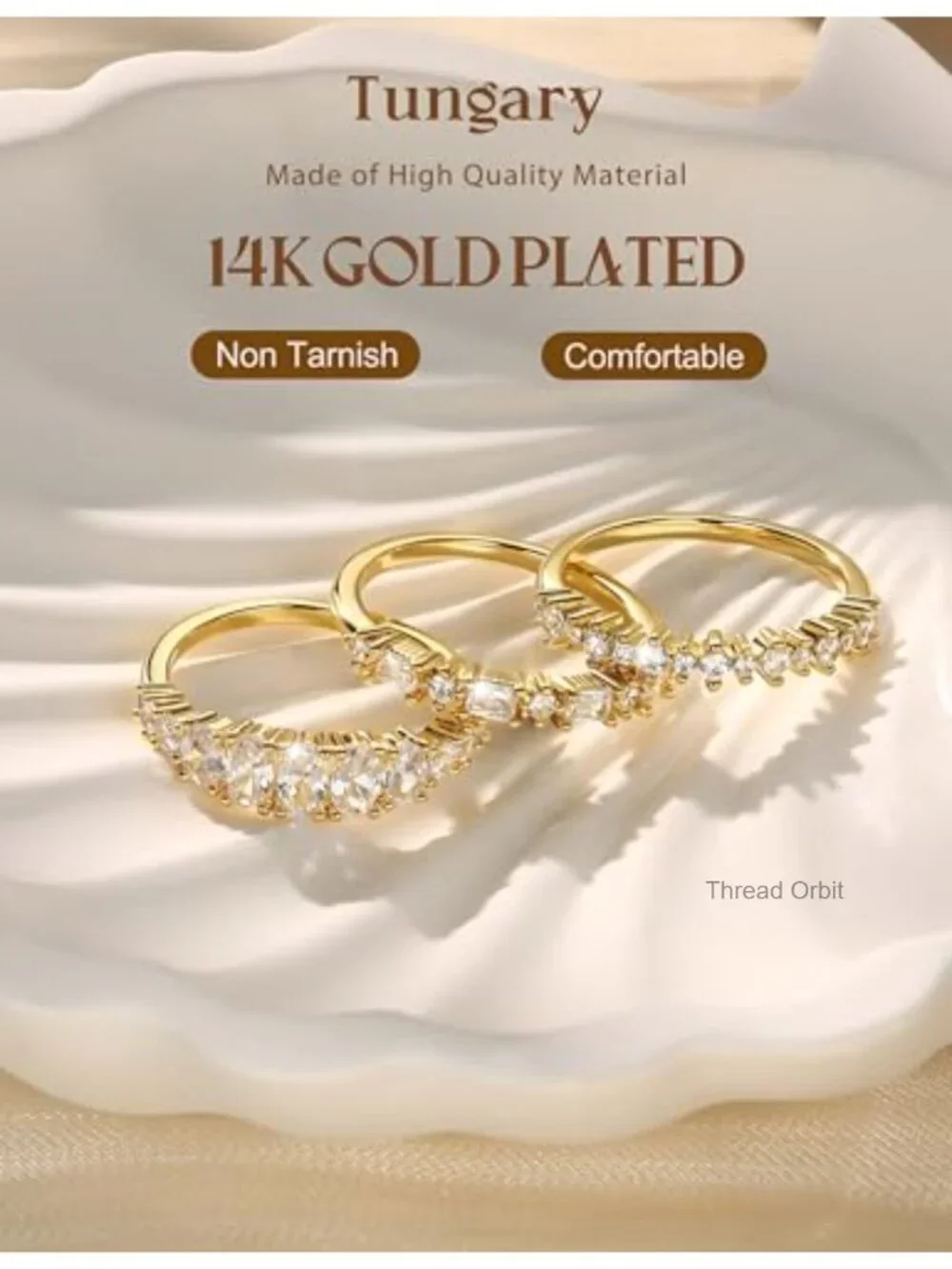 14K Gold Plated Stackable Rings for Women - Dainty Wedding Bands Ring Set Cubic
